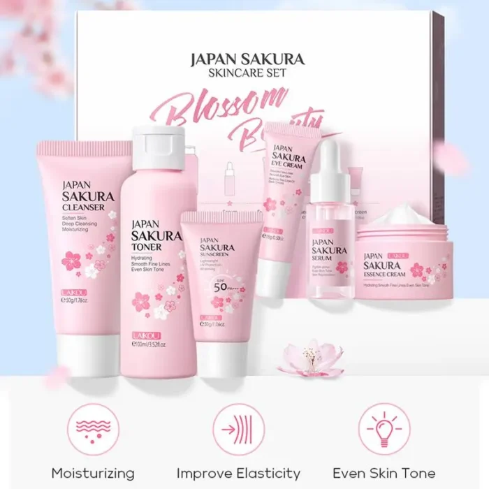Sakura Facial Cleaner Korean Face Serum Anti Acne Peeling Gel Moisturize Fade Dark Circles Eye Cream Skin Care Set women gift - Image 6