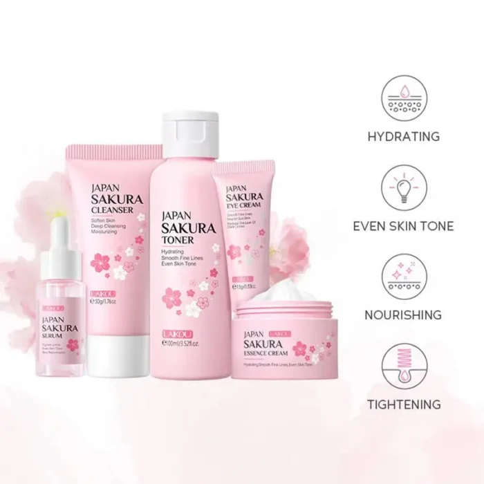 Sakura Facial Cleaner Korean Face Serum Anti Acne Peeling Gel Moisturize Fade Dark Circles Eye Cream Skin Care Set women gift - Image 3