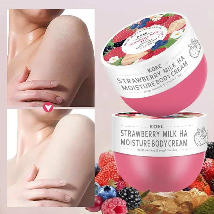 200g Strawberry Milk Body Moisturizing Firming Cream For Chicken Skin Lighten Melanin Hydrating Nourishing Brighten Care Lotion - Image 3
