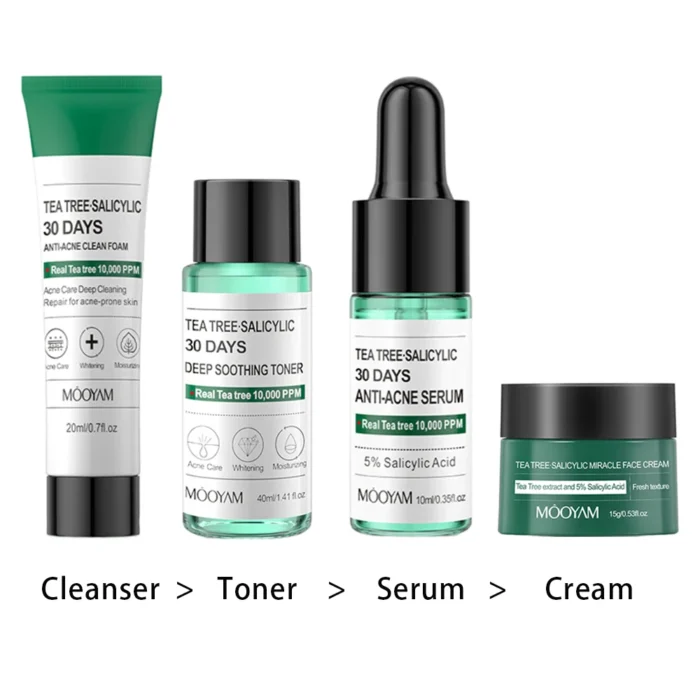 Tea Tree Salicylic Facial Cleaner Korean Face Serum Exfoliating Peeling Gel Moisturize Toner Cosmetics Skin Care Set - Image 5