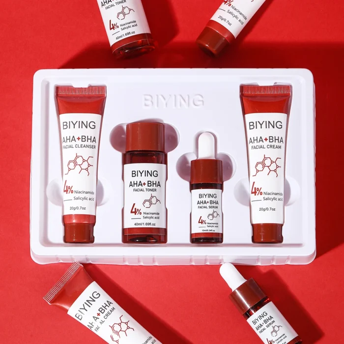 AHA+BHA Series Skin Care Set 4pcs Facial Toner Serum Cream Korean Beauty - Image 4