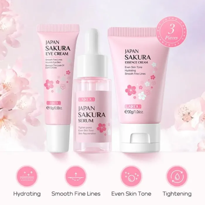 Sakura Facial Cleaner Korean Face Serum Anti Acne Peeling Gel Moisturize Fade Dark Circles Eye Cream Skin Care Set women gift - Image 4